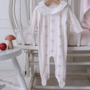 Pink Ruffle Collar Bow Footed Onesie